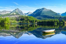 Mountain lake Strbske Pleso in National Park High Tatra, Slovakia, Europe