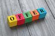 word offer on colorful wooden cubes