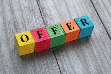 Wall Mural - word offer on colorful wooden cubes