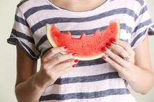 Young Woman With Slice Of Watermelon