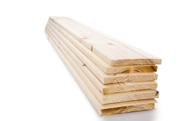 Stacks of wooden timber planks isolated on white background. Set of wooden board isolated.