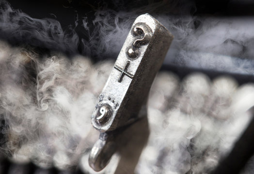 Question mark hammer - old manual typewriter - mystery smoke