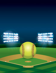 Wall Mural - Softball on Softball Field Illustration