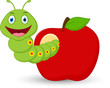 Cute worm cartoon  in the apple