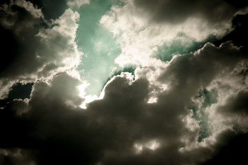 Wall Mural - dark sky with sun burst ray with cloudy