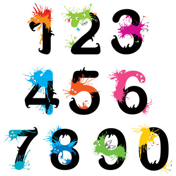 Design numbers set with Funny monsters