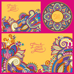 Sticker - set of floral yellow background, template frame design for card