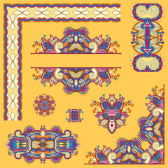 Canvas Print - yellow set of paisley floral design elements for page decoration