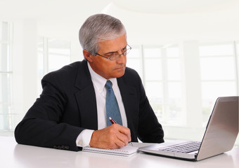 Wall Mural - Middle Age Businessman at desk with Laptop