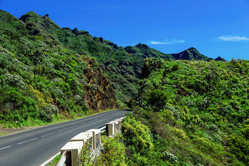 Asphalt road in green mountains