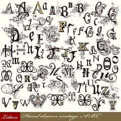Wall Mural - Collection of vector English ABC in vintage style with swirls