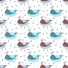 Wall Mural - Cute whales seamless pattern