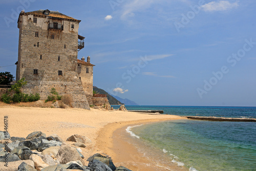 Fotografie, Obraz Ouranoupoli Tower on Athos peninsula, Chalkidiki, Greece