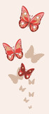 Fototapeta Motyle - Red and pink fishnet butterflies with shadows on the background