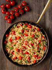 Wall Mural - rustic spicy italian crab and cherry tomato spaghetti pasta