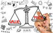 © cacaroot - value price concept on balance scale