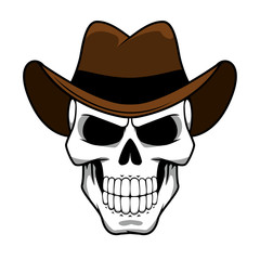 Wall Mural - Cowboy skull character with brown felt hat