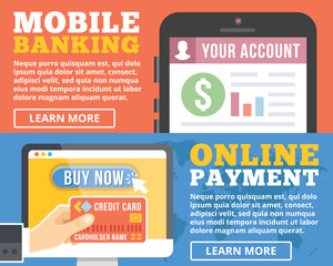 Poster - Moblie banking, online payment flat illustration concepts set