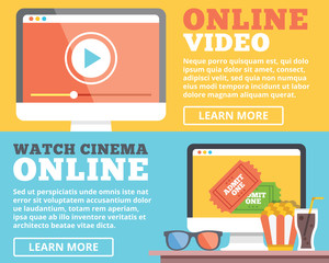 Poster - Online video, online cinema flat illustration concepts set
