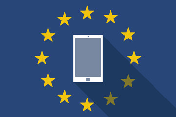 Poster - European Union  long shadow flag with a smart phone