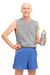 Sticker - Senior man in sportswear holding a water bottle