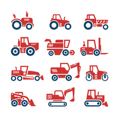 Wall Mural - Set color icons of tractors