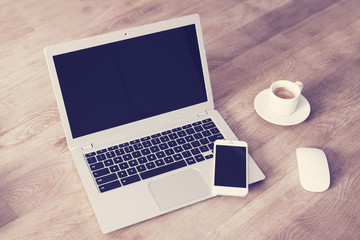 Wall Mural - laptop mockup with smartphone