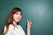 © zhu difeng - Asian beautiful woman standing in front of blackboard with gesture