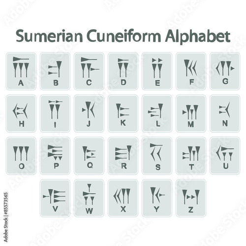 Fotografía set of monochrome icons with sumerian cuneiform alphabet for your design