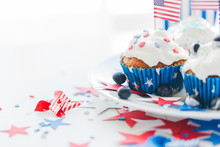 Cupcakes With American Flags On Independence Day