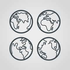 Poster - Earth web icons collection. Round lineart design pictograms