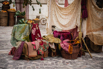 Colorful fabrics at street market