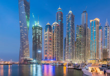 Dubai Marina Skyscrapers During Night Hours