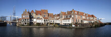 Panorama Photo Of Old Houses In Enkhuizen, Holland. 