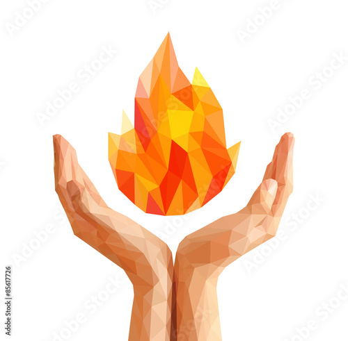 Fotografía polygon Olympic flame torch flame natural and abstract in cupped