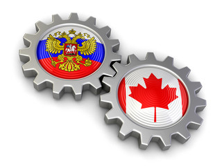 Poster - Russian and Canadian flags on a gears (clipping path included)