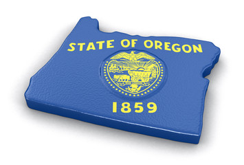 Poster - Map of Oregon state with flag. Image with clipping path.