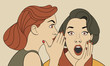 Beautiful retro woman whispering a gossip to her surprised friend