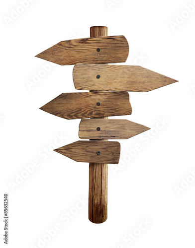 Old wooden road sign with f...