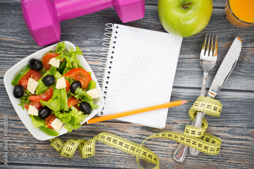 Fotografia Workout and fitness dieting copy space diary.