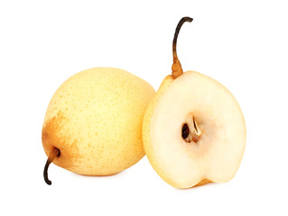 Wall Mural - One whole and a half ripe Chinese pear (isolated)