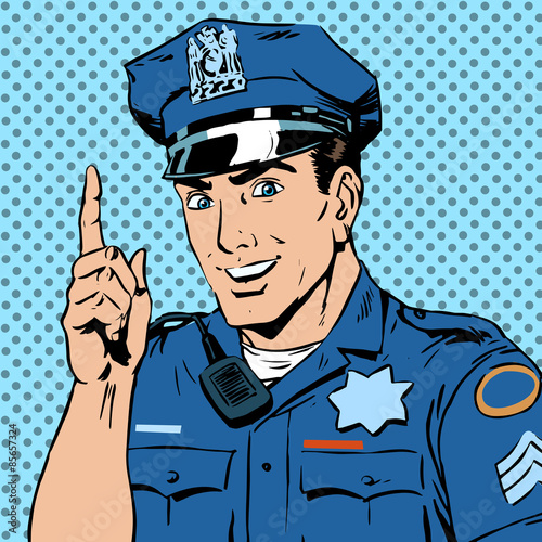 Fotografie, Obraz police officer warns draws attention profession smile law and or