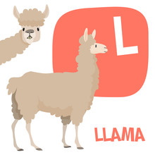 Funny Cartoon Animals Vector Alphabet Letter Set For Kids. L Is