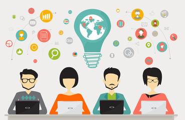 Poster - concepts of business team, networking between many people from all over the world