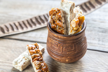 Canvas Print - Turron slices on the bowl