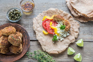 Poster - Appetizer with falafel, cottage cheese and vegetables