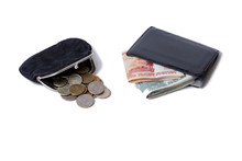 Purse With Coins And Wallet With Cash