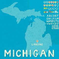 Map of Michigan with icons