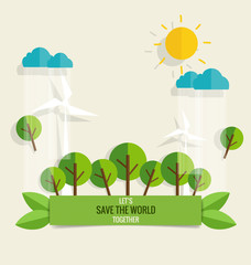 ECO FRIENDLY. Ecology concept with tree background. Vector illus