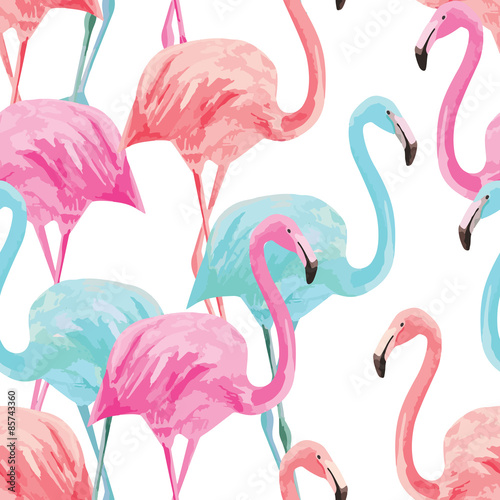 Naklejka dekoracyjna flamingo watercolor pattern